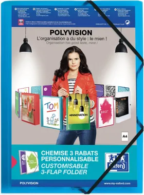 Produktbild von Eckspannermappe polyvision A4 PP 3 Klappen blau Packung mit 12 Stück