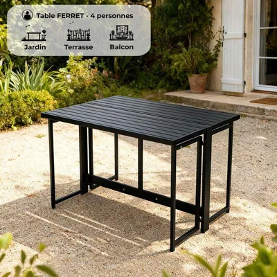 Image de Table de jardin FERRET - Pliante - Métal - 4 personnes - 98 x 80 x 72 cm
