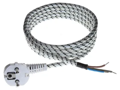 Produktbild von 2 m Anschlusskabel mit abgewinkeltem Uni-Schuko-Stecker 250 V 16 A PPJ weiß-schwarz T-10873