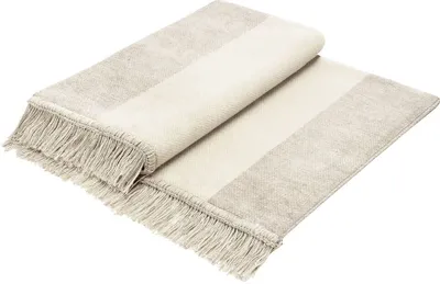Produktbild von Biederlack Plaid mit Fransen Cover Baumwolle Design Salt & Pepper Farbe natur Größe 50 x 200