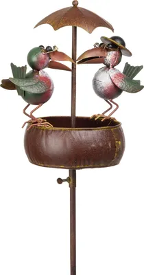 Zdjęcie produktu dla Metalowa wtyczka ogrodowa ptak z parasolem 128 cm - dekoracyjna figurka ptaka na patyku - metalowa figurka ogrodowa na rabatę kwiatową i trawnik - odporna na warunki atmosferyczne - zewnętrzna dekoracja ogrodowa figurka zwierzęcia