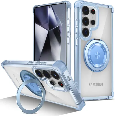 Image de Étui pour Samsung Galaxy S26 Ultra avec support magnétique pour anneau, support, compatible avec MagSafe, protection militaire, étui transparent bleu
