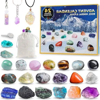 Immagine prodotto di Calendario dell'Avvento 2024 - Collezione di fossili e minerali per bambini - 24 pietre preziose - con chiave a forma di chiave