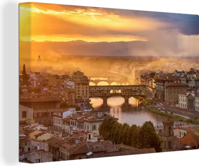 Obrázek produktu pro OneMillionCanvasses® - Obraz na plátně - 140x90 cm, Pohled na Ponte Vecchio v Itálii, Nástěnné umění tisk nástěnné dekorace - Fotografie na plátně - Malba na dřevěném rámu