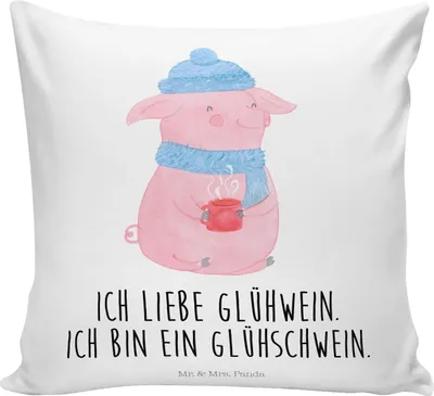 Produktbild von Mr. & Mrs. Panda kuschelkissen 40x40 Schwein Glühwein - Weiß - Geschenk, Polster, Zierkissen, Deko Kissen, Punsch, Wintermotiv, Dekokissen, Glühschwein, Weihnachtsmarkt
