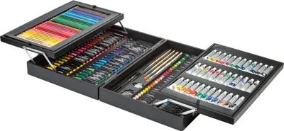 Produktbild von crelando Malkoffer mit Farben Ölpastellstifte Filzstifte Aquarell Acryl Ölfarbe