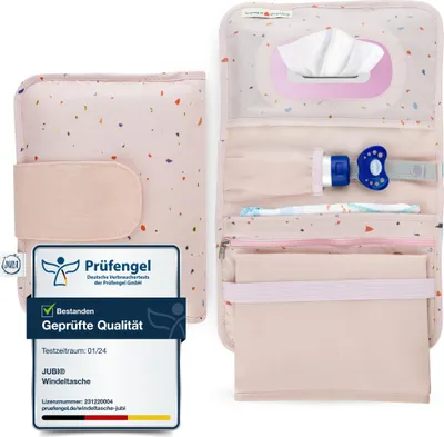 Produktbild von Jubi® Windeltasche mit Wickelunterlage für unterwegs mit extra viel Platz- Kleine Wickeltasche - Rosa mit Konfetti(Klettverschluss)