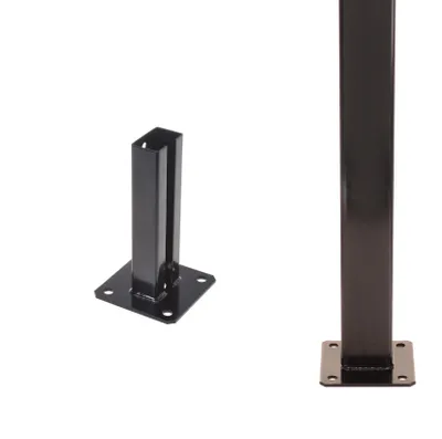 Produktbild von Aqbau® Pfostenträger 60×40 mm Schwarz Pulverbeschichtet – 190 mm Höhe – 4-Loch Bodenplatte – für Doppelstabmattenzaun –  EU