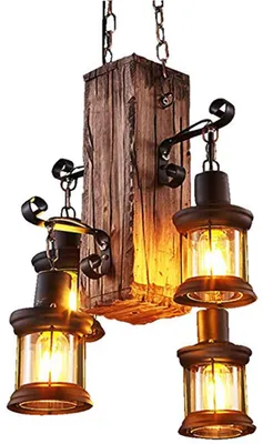 Image de Lampe suspendue rétro Loft industriel Bar 4 lumières Lampe suspendue industrielle en bois et métal Hauteur réglable E27 Chambre à coucher Salon p