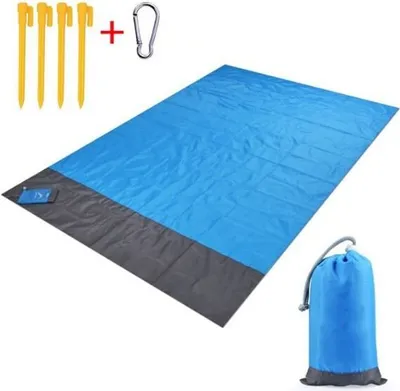 Produktbild von Stranddecke 200 X 210 cm Picknickdecke Sandabweisende Campingdecke Wasserdicht mit 4 Befestigungshaken, Tragbar, Ultraleicht - SANDMAT