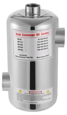 Image de Échangeur de chaleur pour piscine - Échangeur de chaleur de 28 kW - Acier inoxydable 304 - Pour piscines jusqu'à 150 m³ - Température maximale : 120 °C - Argenté