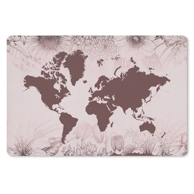 Produktbild von MuchoWow® Schreibtischunterlage Weltkarte - Blumen - Lila 60x40 cm - XXL Mauspad - Großes Mauspad