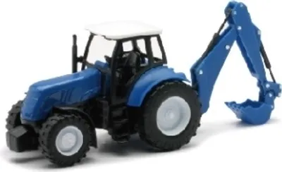 Produktbild von Traktor mit blauem Löffelbagger, NEW05683C, Maßstab1/32, NEWRAY