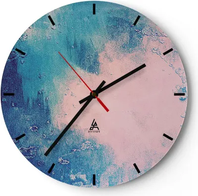 Produktbild von Wanduhr - Rund - Glasuhr - Abstraktion Rosa Blau - 30x30cm - Schleichendes Uhrwerk - Lautlos - zum Aufhängen bereit - Dekoration Modern - Wanddekoration aus Glas - C3AR30x30-4856