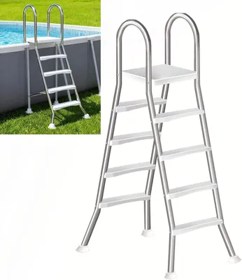 Produktbild von Schwimmbeckenleiter für oberirdische Pools aus 304 Edelstahl, mit verstärkten Handläufen und 2 bis 5 Stufen, Tragfähigkeit 250 kg, 135 cm hoch