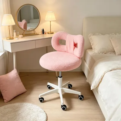 Produktbild von Schreibtischstuhl Bürostuhl mit Rollen,Ergonomisch Homeoffice Stuhl,Schminkstuhl aus Teddy Boucle,Drehstuhl Höhenverstellbar für Büro,Schlafzimmer