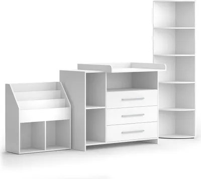 Produktbild von Kinderzimmer-Set Vicco Oskar Weiß 3 Teile, mit Wickelkommode, Spielzeugregal und Bücherregal, Model 41636