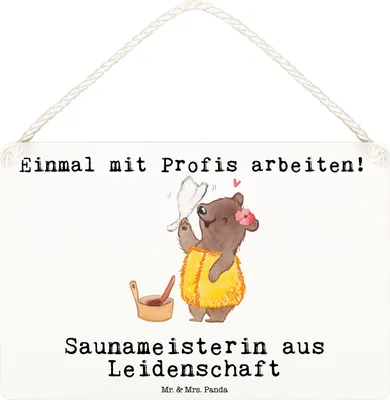 Produktbild von Mr. & Mrs. Panda Schild Saunameisterin Leidenschaft DIN A6 - Weiß - Geschenk, Wandbild Holz, Holzschild, kleine aufmerksamkeit, Deko, holzbild