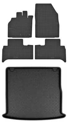 Productafbeelding van Rubberen automatten + kofferbakmat voor Renault Grand Scenic III 2009-2016 (MPV/stationwagen) – 5-delig, zwart, op maat – Wielganizator
