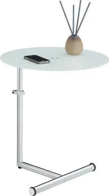 Produktbild von Couchtisch LEONIE, eleganter Beistelltisch höhenverstellbar, praktisch Wohnzimmertisch in Milchglas/chrom