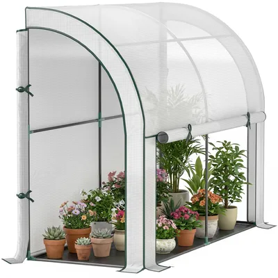 Obrázek produktu pro Skleníková konstrukce přiléhající ke zdi - Vstupná skleník - 300 x 80 x 157 cm - Kryt z plastu - Ocelová konstrukce - Bílá barva