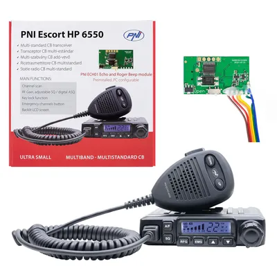 Obrázek produktu pro CB PNI Escort HP 6550 CB vysílačka s nainstalovaným PNI ECH01, multistandard, 4 W, AM-FM, 12 V, ASQ, s režimem echo