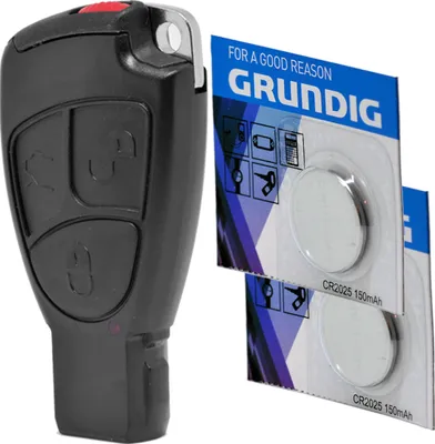 Produktbild von Auto Schlüssel Smartkey Funk Fernbedienung Sender Set 3 Tasten Gehäuse + Batteriehalter + Notschlüssel Rohling + 2X CR2025 Batterie kompatibel mit Mercedes Benz