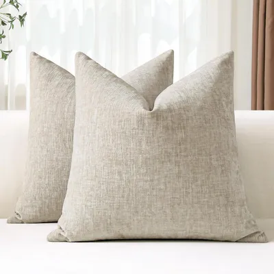 Immagine prodotto di Set di 2 federe per cuscini in chenille, 40x40 cm, beige, morbide, per decorazione