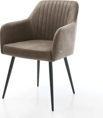 Produktbild von DELIFE Esszimmerstuhl Greg-Flex Mikrofaser Taupe Vintage 4-Fuß konisch Schwarz Taschenfederkern