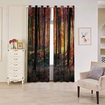 Verdunkelungsvorhänge mit Wald-Motiv, 2 Paneele, 132x160 cm