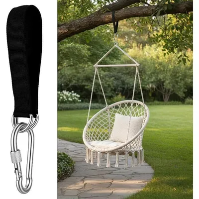 Image de Sangle de suspension pour balançoire - 1 pièce. Sangle de charge lourde avec mousqueton - Capacité de charge : 200 kg - Longueur : 25–65 cm - Largeur : 2,5 cm - Pour hamac et usage extérieur