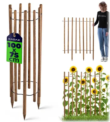 Produktbild von KADAX Staketenzaun aus Holz, 75 x 100 cm, flexibler Rollzaun für Garten, Gartenzaun als Beetumrandung, Beeteinfassung & Rasenkante, Beetzaun in Braun
