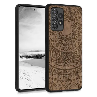 Immagine prodotto di kwmobile Custodia compatibile con Samsung Galaxy A52 / A52 5G / A52s 5G - Custodia in legno - Cover per cellulare - Custodia per cellulare in TPU marrone scuro Indian Sun