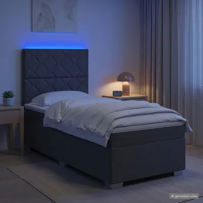 Image de vidaXL Lit boxspring avec matelas gris foncé 90 x 190 cm Tissu