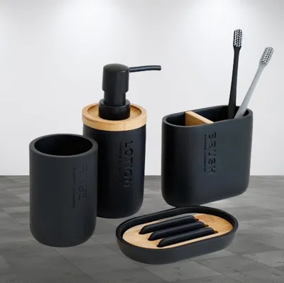 Produktbild von Cooles Bad Accessoire Set 4tlg. in glamour Schwarz macht ihr Bad von Null auf "Stylisch"
