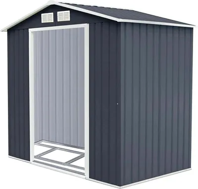 Image de Abri de jardin - Remise à outils - 213 × 127 × 185 cm - Plastique - Porte coulissante - Toit en appentis - Avec fondations - Gris foncé