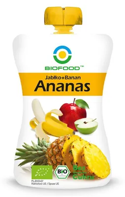 MUS ANANAS - BANAN - JABŁKO BEZGLUTENOWY BIO 120 g - BIOFOOD