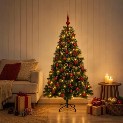 Obrázek produktu pro Umělý vánoční stromek s ozdobami, výška 120 cm, 150 LED diod