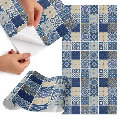 Produktbild von Möbelfolie 50x100 cm - Klebefolie Möbel - Selbstklebende Folie - Folie für Möbel - Möbelfolie Küche - Klebefolie Küche - Möbelfolie Schrank - Wasserdicht - Abwaschbar - Selbstklebend - Luftblasenfrei - Rückstandslos entfernbar - Stilvolle Fliesen