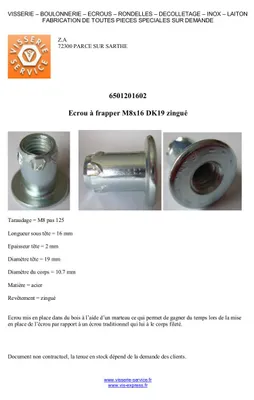 Produktbild von Einschlagmutter M8x16 Kopf-Durchmesser 19 Verzinkt