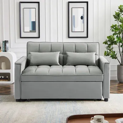 Produktbild von Sofa mit Schlaffunktion, Samtoptik, quadratische Steppung, Liegefläche 121,5x174,8 cm, 141,5x97,8x80 cm