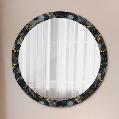 Produktbild von Ø100cm Spiegel - Glasrahmen mit Aufdruck - Wandspiegel Schlafzimmer - Marmor Sechseck