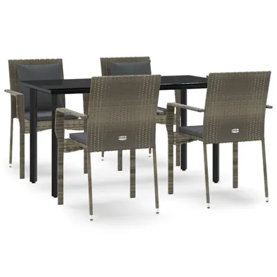 Produktbild von vidaXL 5-tlg. Garten-Essgruppe mit Kissen Schwarz und Grau Poly Rattan