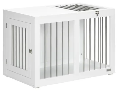 Immagine prodotto di Cuccia in legno / gabbia per cani di taglia media - Cuccia da interno con porte - 80 x 50 x 56,5 cm - Bianca