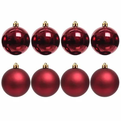 Produktbild von 8 x Weihnachtskugeln aus Kunststoff Ø 10 cm Bordeaux matt + glanz wetterfest für Innen und Außen - Christbaumkugeln Kunststoff - Weihnachtsbaumkugeln, KI-generiertes Bild