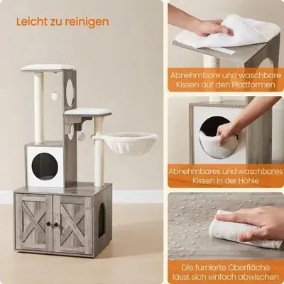 Produktbild von Kratzbaum - Katzenbaum 5 Ebenen - 2-in-1 mit Katzentoilette - Sisalstämme - Hängematte - 57,5x50x134 cm - Grau