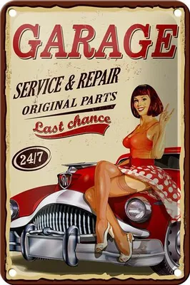 Produktbild von Blechschild Pinup 12x18cm Retro Garage service repair 24/7