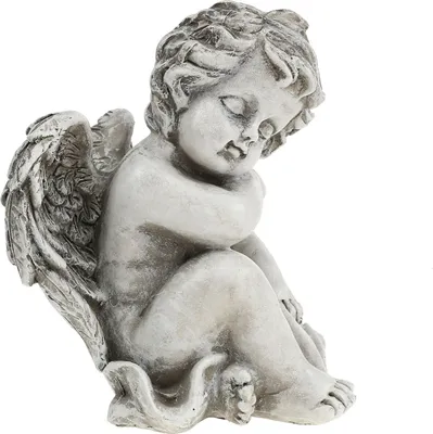 Produktbild von Gedenkfigur schlafender Engel in Grau, wetterfest, Polyresin, 16cm, 2er-Set für Grabdeko & Trauerfloristik, 2 Stück