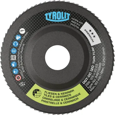 Produktbild von Tyrolit Schleiflamellenteller TwinFlap D/C Premium gekröpft Schleifteller 125 mm K120