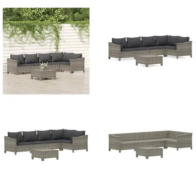 Produktbild von vidaXL 6 tlg. Garten Lounge Set mit Kissen Grau Poly Rattan - Garten Lounge Set - Garten Lounge Sets - Lounge Set - Gartenmöbel Set